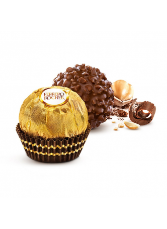 Конфеты хрустящие Ferrero Rocher из молочного шоколада, покрытые измельченными орешками, с начинкой из крема и лесного ореха, 125г оптом