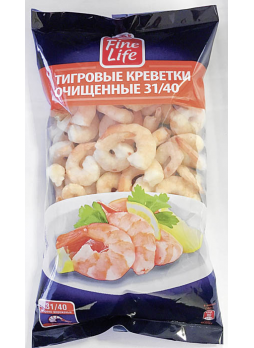 Креветки FINE LIFE тигровые очищенные в/м 31/40, 850г