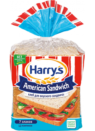 Хлеб Harry\'s (Harrys) American Sandwich Сандвичный 7 злаков в нарезке 470 г оптом