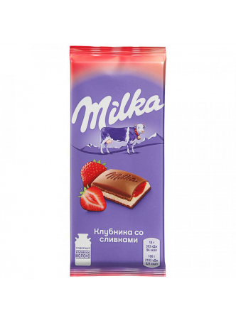 Шоколад Milka Клубника со сливками, 85г