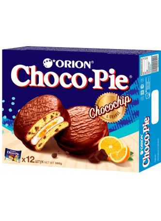 Пирожное Choco-Pie ChocoChip, c апельсиновым джемом и шоколадной крошкой, 360г оптом