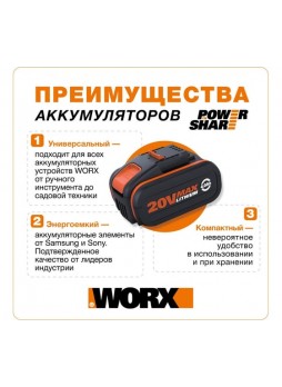 Оптом Аккумуляторная воздуходувка бесщеточная WORX WG572Е, 4Ач х1, BASECAMP 4x1, коробка WG572E