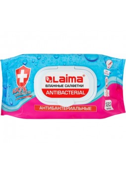 Оптом Влажные салфетки LAIMA Antibacterial, антибактериальные 120 шт., крышка-клапан 112497