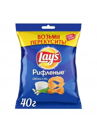 Чипсы из картофеля со вкусом сметаны и лука, 40г., пакет, Lay\'s, Россия, (КОД 64108), (+18°С) оптом