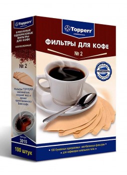 Фильтры бумажные для кофе Topperr №2 неотбеленные 100 шт