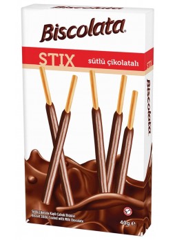 Палочки бисквитные Biscolata STIX молочный шоколад 40 г