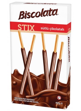 Палочки бисквитные Biscolata STIX молочный шоколад 40 г оптом