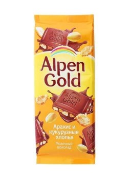 Шоколад Альпен Голд Арахис и Кукурузные Хлопья AlpenGold 90гр