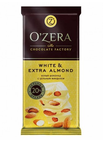 Шоколад OZera White & Extra Almond белый с цельным миндалем 90 г оптом