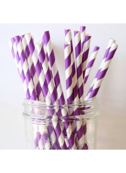 Бумажные трубочки Фуксия бело-фиолетовая полоска 200 мм d=6 мм