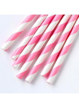 Бумажные трубочки Розовая Фуксия розово-белые 200 мм d=6 мм