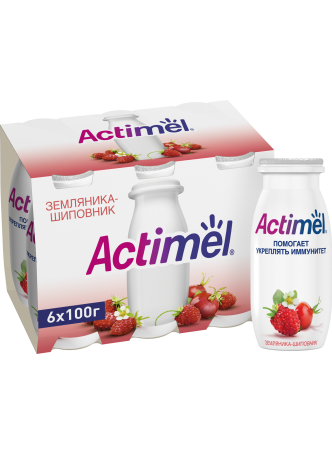 Кисломолочный напиток Actimel земляника-шиповник 2,5% 100г оптом