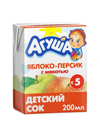 Сок АГУША Яблоко-персик с мякотью для детей, 200мл оптом