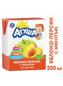 Сок АГУША Яблоко-персик с мякотью для детей, 200мл