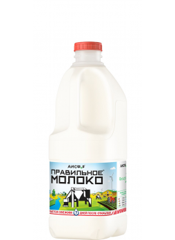Молоко ПРАВИЛЬНОЕ МОЛОКО пастеризованное 3,2-4%, 2 л БЗМЖ