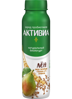Йогурт питьевой АКТИВИА Печеная груша 5 злаков и Льняные семена 2,4% БЗМЖ, 260 г