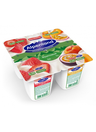 Йогуртный продукт ALPENLAND клубника-персик-маракуйя 0,3%, 4*95г БЗМЖ оптом