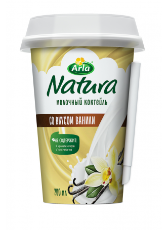 Молочный коктейль Arla Natura, со вкусом ванили, ультрапастеризованный, 1,4%, 200 мл