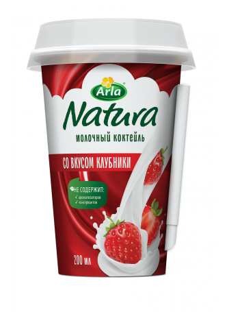 Молочный коктейль Arla Natura, со вкусом клубники, ультрапастеризованный, 1,4%, 200 мл