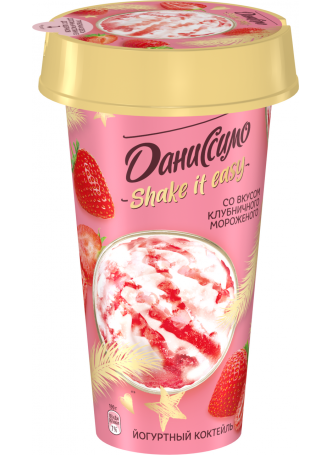 Коктейль йогуртовый ДАНИССИМО клубничное мороженое 2,6%, 190г БЗМЖ оптом