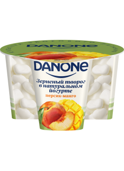 Творог зерненый DANONE в натуральном йогурте персик-манго, БЗМЖ, 150 г