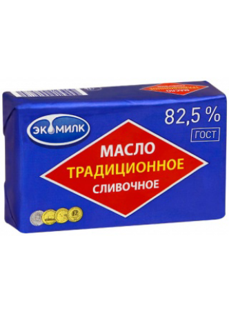 Масло сливочное ЭКОМИЛК Традиционное 82,5%, 450г БЗМЖ