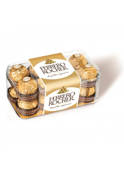 Конфеты хрустящие Ferrero Rocher из молочного шоколада, покрытые измельченными орешками, с начинкой из крема и лесного ореха, 200г