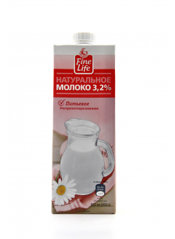 Fine Life Молоко ультрапастеризованное 3,2%, 925г БЗМЖ