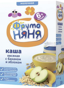 Каша ФрутоНяня молочная овсяная с бананом и яблоком 200г