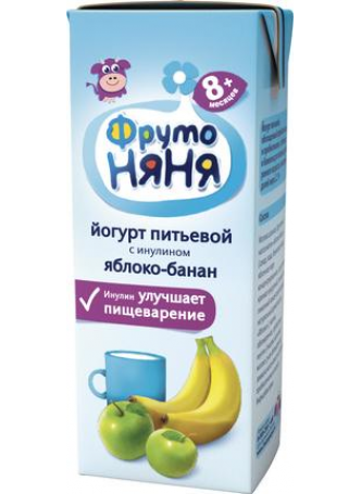 Йогурт питьевой ФРУТОНЯНЯ яблоко-банан с инулином с 8+ месяцев, 200мл оптом