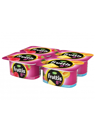 Йогуртный продукт FRUTTIS 8% Малина/ананас-дыня, 4х115г оптом