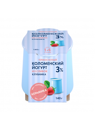 Йогурт КОЛОМЕНСКОЕ из молока термостатный клубника 3%, 140 г оптом