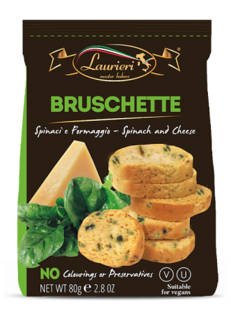Брускетта шпинат и сыр LAURIERI, 80г оптом