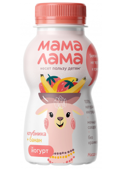 Йогурт питьевой МАМА ЛАМА клубника-банан 2,5%, 200мл БЗМЖ