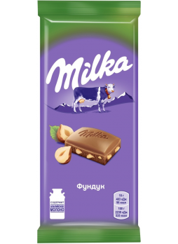 Milka шоколад молочный с фундуком, 85г