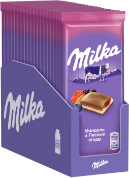 Шоколад Milka, молочный, миндальная начинка и начинка Лесные ягоды, 90г