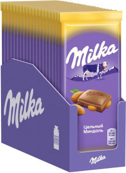 Шоколад Milka, молочный, с цельным миндалем, 90г