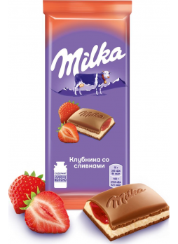 Шоколад MILKA молочный Клубника со сливками, 90г