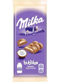 Шоколад Milka Bubbles, молочный, с кокосовой начинкой, 97г