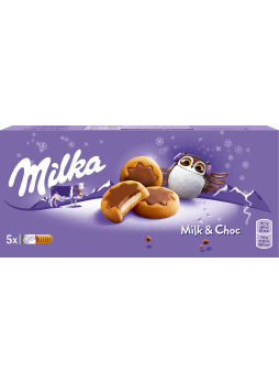 Печенье Milka с молочной начинкой, частично покрытое молочным шоколадом, 187г