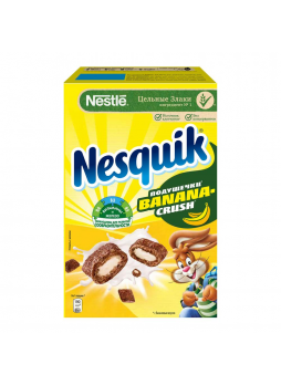 Nesquik . BananaCrush. Злаковые подушечки с начинкой со вкусом банана, обогащенные витаминами и минеральными веществами 220 г