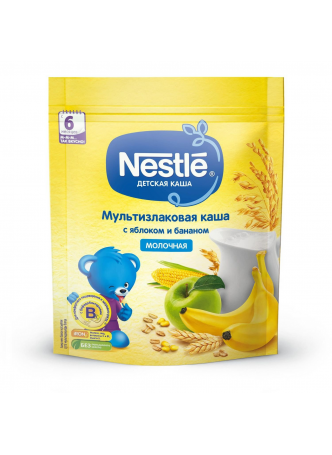 Каша для детей Nestle, молочная, мультизлаковая, с яблоком и бананом, с 6 месяцев, 220г оптом