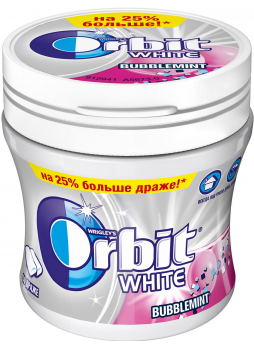 Жевательная резинка Orbit без сахара с ароматом фруктов и мяты Орбит Белоснежный, 68г
