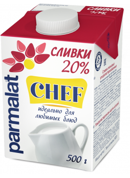 Сливки PARMALAT Chef Низколактозный ультрапастеризованный без заменителя молочных жиров 20%, 0,5 л