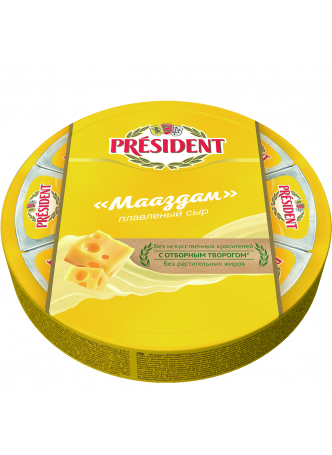 Сыр плавленый PRESIDENT Маасдам 8 треугольников, 140 г БЗМЖ оптом