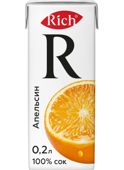 Сок RICH апельсиновый 100% в стекле, 0,2л