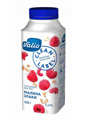 Йогурт питьевой VALIO малина-злаки 0,4%, 330 г БЗМЖ оптом