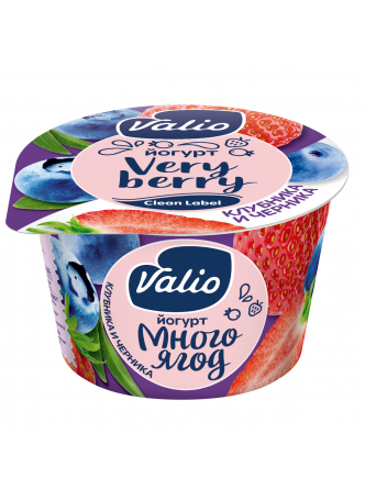 Йогурт Valio Clean Label с черникой и клубникой 2,6% 180г оптом