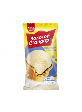 Золотой стандарт мороженое пломбир в вафельном стаканчике Классический со вкусом сливок 86г БЗМЖ оптом