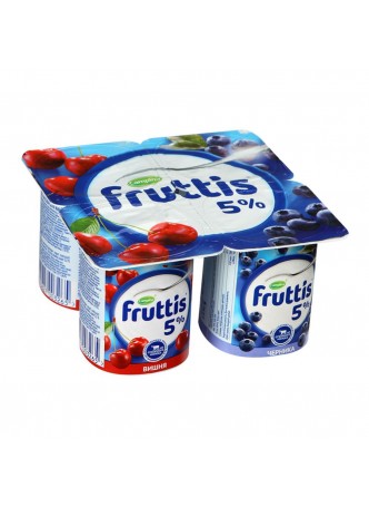 Йогуртный продукт с черникой вишней 5% БЗМЖ 115гр  х 4шт стакан Fruttis Россия (КОД 81042) (+18°С)